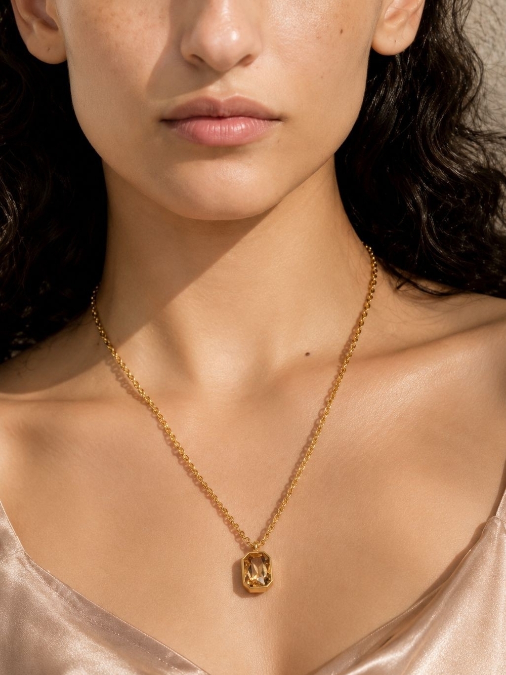 Gold Crystal-Set Pendant Necklace